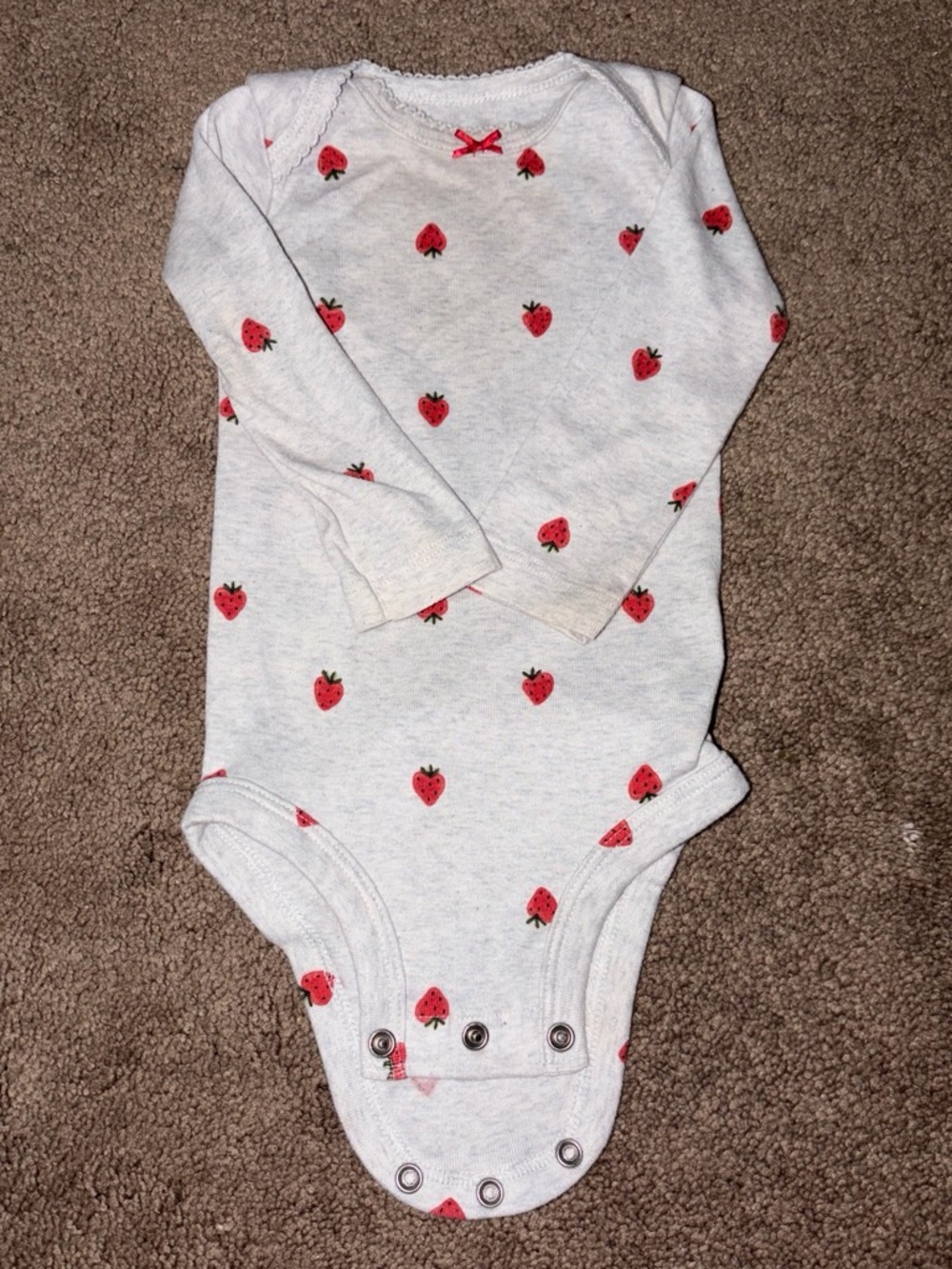 Carter's White Long-Sleeve Bodysuit with Red Strawberry Print